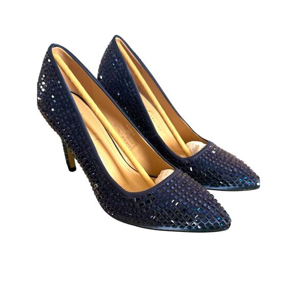 Lauren Lorraine 6.5 Cobalt Blue Rhinestone Embellished Leather Stilettos Holiday - Picture 1 of 8